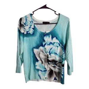 WHBM 3/4‎ Sleeve Bling Button Front Embellished Rose Office Preppy Cardigan L